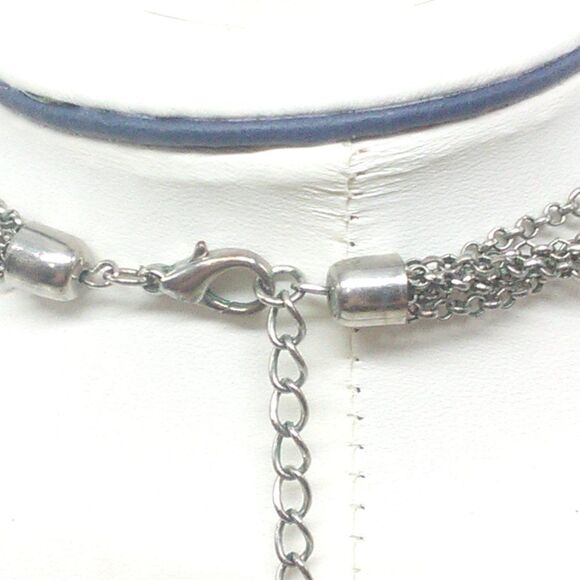 Faux Pearl & Beaded Necklace Multilayer 9-13" Silver Tone Chain - Picture 3 of 8